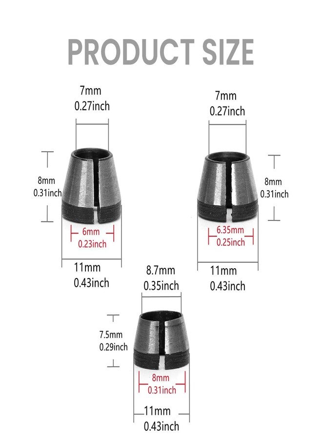 Serplex® Router Bit Collet Chucks Set, 3 Sizes (6mm, 1/4", 8mm), Precision Woodworking Tool for Carpenters, Heat-Treated Steel, Superior Clamping, Easy Install, Fits Milling Cutters - Image 2